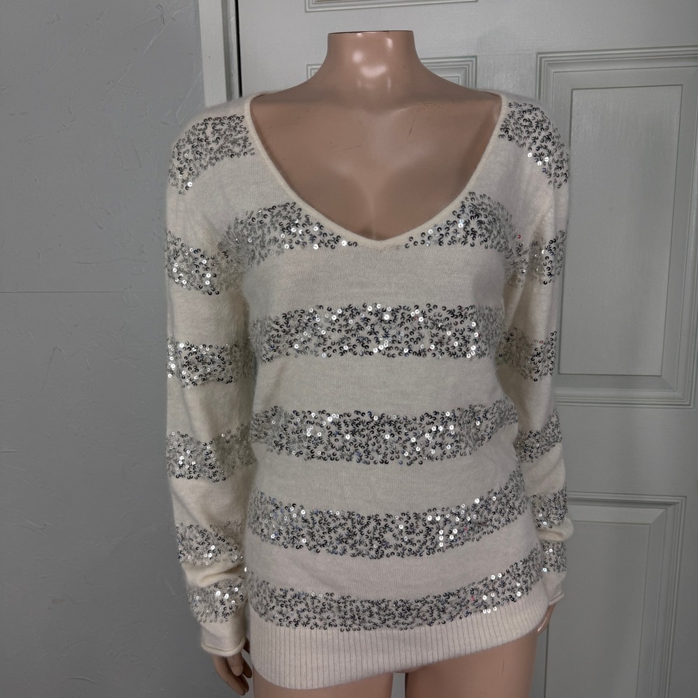 Vintage Y2K Shine New York Women's Sweater M Angora Wool Sequin Stripe DD13